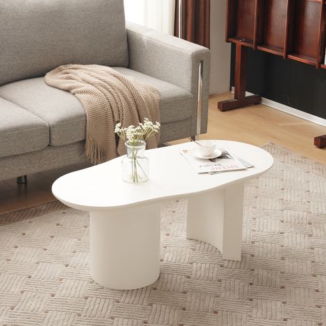 Table basse rectangulaire moderne minimaliste 100x50x40cm Laqué canapé table meubles salon table à manger Design irrégulier blanc (1/5)