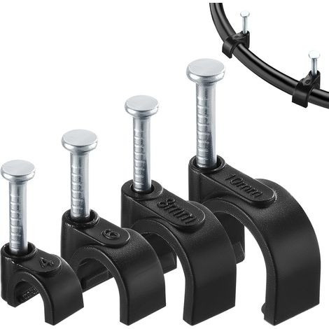 Confezione da 400 fascette stringicavo in 4 misure, nere, con fissaggio a chiodo, resistenti, per montaggio a parete e gestione dei cavi (4 mm, 6 mm, 8 mm e 10 mm). - AquaForge (1/5)