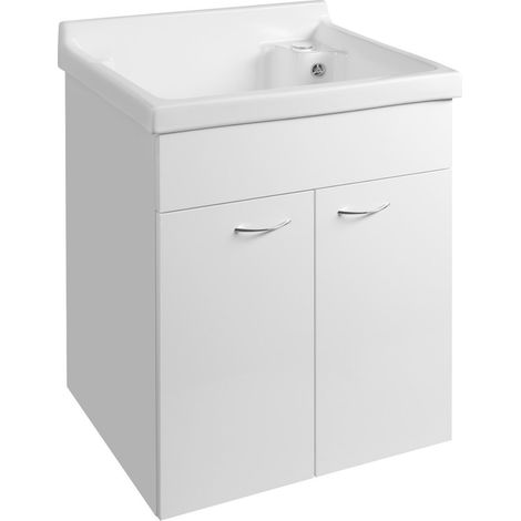 Évier utilitaire en céramique avec meuble 62x55 cm, siphon inclus