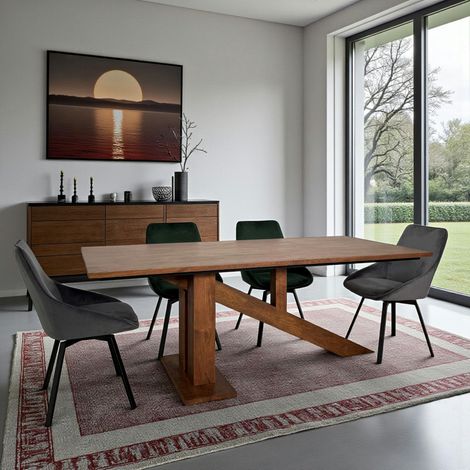 Table à manger moderne piètement oblique chêne massif 200 cm OKA (1/3)