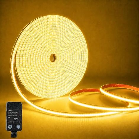 10M COB LED Strip, Home Outdoor LED Strip, 10m 24V COB LED Strip with Power Supply, Light Sensor, Timer, 3000K Warm White, CRI90+, 10mm Wide, Flexible Silicone for Eaves (1/5)