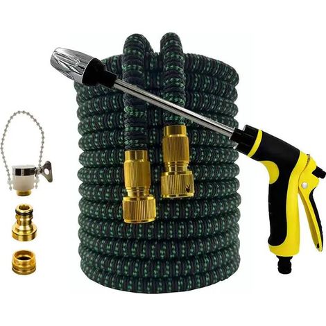 Tuyau d'arrosage extensible pour jardin (noir et vert, 1/2 po, 25 pi) - Tuyau d'arrosage flexible haute pression - Fournitures d'irrigation horticole - Pistolet à eau pour lavage de voiture