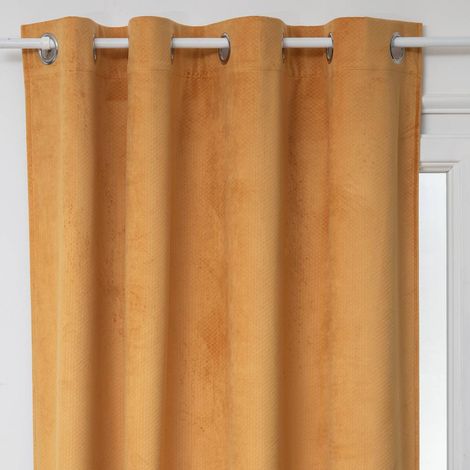Atmosphera – Rideau occultant velours ocre 140x260 cm – 100 % polyester – 8 œillets métalliques – Pour bloquer la lumière et préserver l'intimité (1/6)