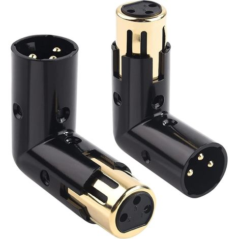 Lot de 2 adaptateurs XLR à 90 degrés, adaptateur XLR réglable mâle vers femelle à angle droit pour câble DMX noir (1/5)