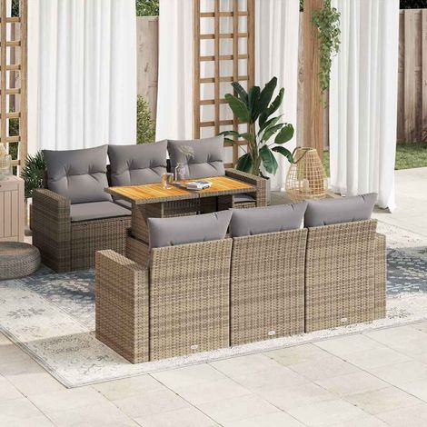 Set sofás de jardín 7 piezas y cojines ratán sintético beige vidaXL (1/5)
