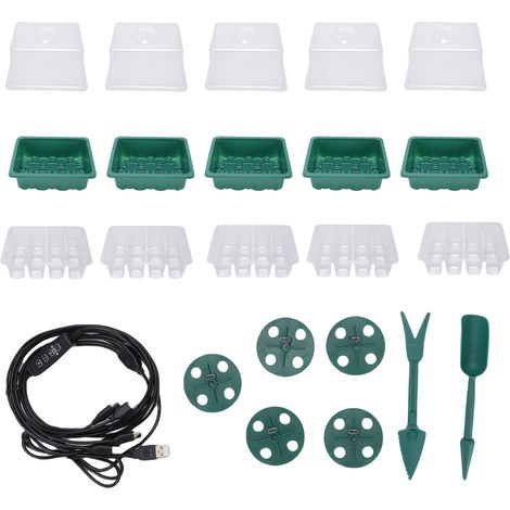 Kit de démarrage pour plantes : 5 plateaux de culture, couvercle transparent ventilé, lampe de croissance à spectre complet avec contrôleur. (1/5)