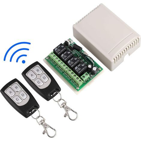 Wireless Remote Control Switch, 315Mhz Wireless Switch 4 Channel DC 12V Garage Door RF Switch Long Range Wireless Remote Control Switch With 2 Transmitters DC 12V Relay Receiver Module (1/5)
