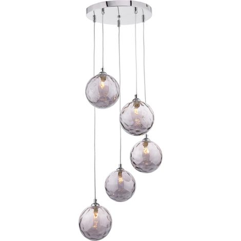 Dar Federico Suspension Federico à 5 lumières, finition chrome poli et verre fumé alvéolé (1/3)