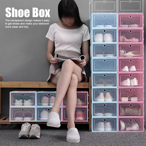 Boîte à chaussures transparente épaisse, résistante à l'humidité et à la poussière, style japonais, boîte de rangement simple en plastique avec tiroir, bleue, 33 x 23 x 13 cm (1/4)
