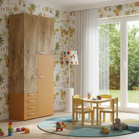 L.105 H.257,8 - Armadio con ante battenti, cassettiera interna e ripiani - Design moderno e funzionale - Quercia e zolfo