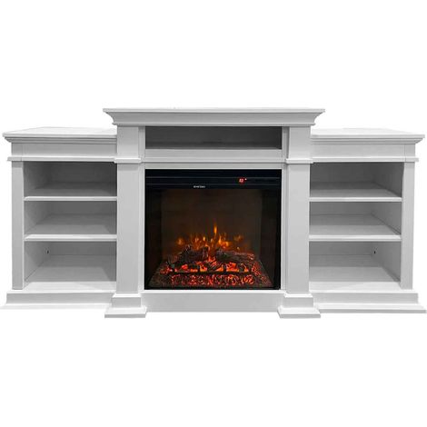 Biden - Elektrischer Holzboden-Kamin 179x48xH85 cm, Flammeneffekt, wei�e Farbe