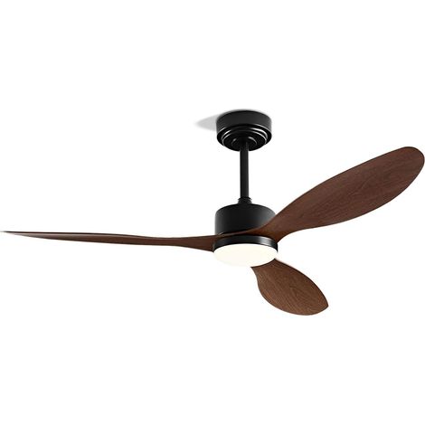 36 pouces Ventilateur de plafond avec lumière LED, 3 pales – 6 vitesses, 3 couleurs de lumière, silencieux, interrupteur mural, minuterie-Bois noir et noyer (1/5)