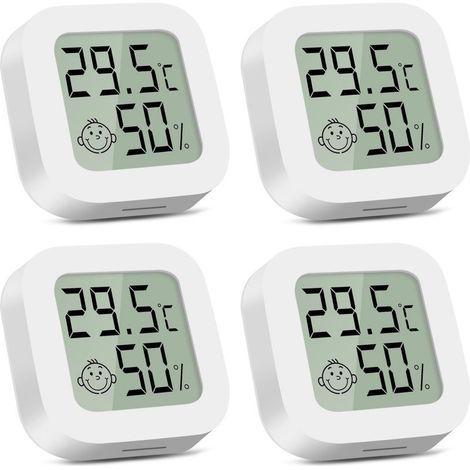 Thermomètre-hygromètre d'intérieur, mini thermomètre numérique 4 pièces, moniteur température chambre bébé, bureau, salon, blanc. (1/5)