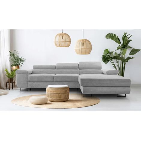 AX LIVING Hellgrau Cord Couch L Form – Arborio R Wohnlandschaft 280cm