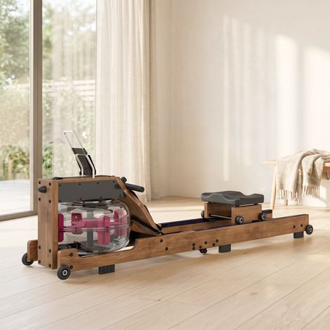 Rameur à Eau Rameur Appartement Pliable Double Rail Aluminium Capacité 158kg Connexion Bluetooth 182x42x67cm Chêne (1/5)
