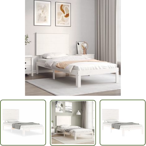 The Living Store Massivholzbett ohne Matratze Weiß 100x200 cm Kiefernholz - Holzbett - Kiefernholzbett - Doppelbett - Weißes Bett - Massivholzbette (1/5)