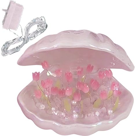 Veilleuse Tulipe Coquillage Rose Kit 20 Fleurs DIY Décoration Lumineuse Artisanale Lampe de Chevet avec Pochette Cadeau (1/4)