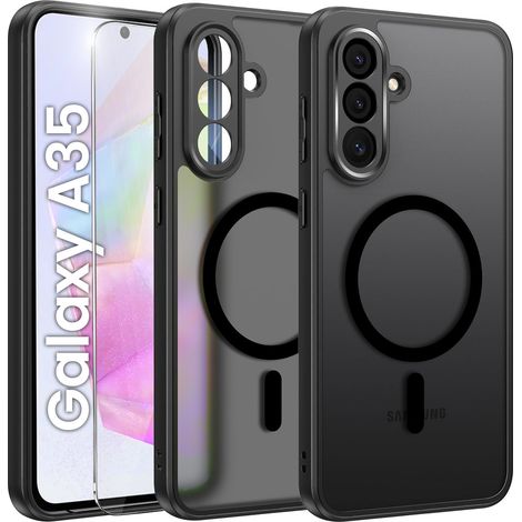 Coque pour Samsung Galaxy A35 4G/5G, MagSafe, finition mate, noire + protection d'écran