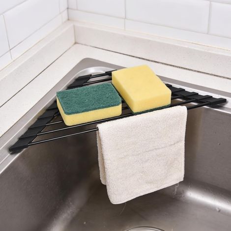 Égouttoir à Vaisselle Triangulaire, Petit Tapis Égouttoir Pliable en Acier Inoxydable, Égouttoir à Vaisselle avec Revêtement en Silicone, Grille Égouttoir pour Tasses, Fruits et Légumes (1/5)