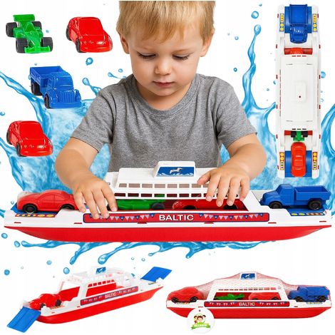 Barco de juguete clásico, ferry con coches para agua, piscina o playa, 59 cm. (1/5)