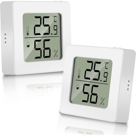 Digitales Innen-Thermo-Hygrometer 2 Stück, LCD-Display, für Wohnräume, Büro, Schlafzimmer und Gewächshaus geeignet
