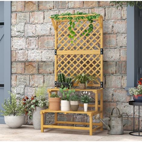 Estantería para plantas 75x50x166 cm de madera amarilla, ahorro de espacio FloraGrace (1/5)