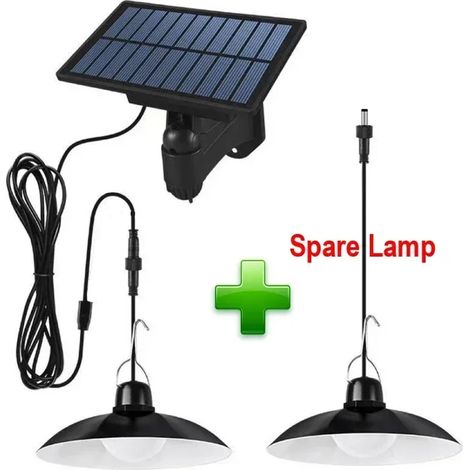 (Lumière blanche - Ensemble A) Lustre solaire LED à panneau solaire, lampe suspendue à lumière blanche/chaude avec télécommande, idéal pour le camping, le jardin et les activités de plein air. (1/5)
