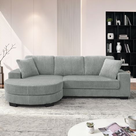 Sofá angular modular 4 plazas con otomana reversible, tapizado en terciopelo acanalado, gris (1/5)