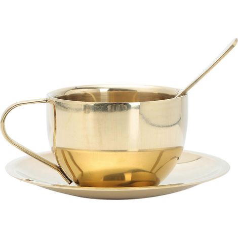 ensemble de tasse à café raffinée pour la maison, comprenant une tasse, une cuillère et un dessous de tasse.-10.5x8cm-Golden (1/4)