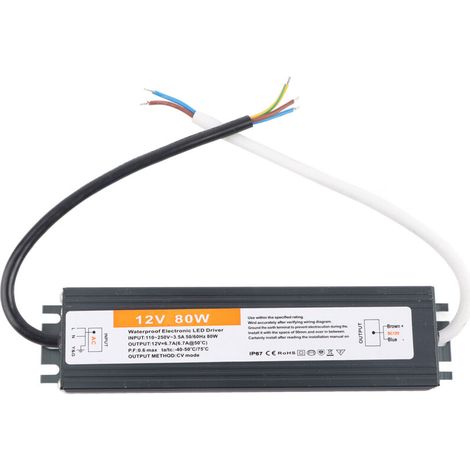 Alimentation LED étanche 80W ultra-mince, entrée AC 110-250V 50/60Hz, sortie DC 12V pour éclairage (1/5)