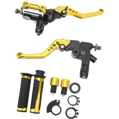 Lot de 2 leviers de frein pour moto, 22 mm, avec maître-cylindre de guidon, pour scooter, moto sportive, moto de route et quad (couleur or). (1/5)