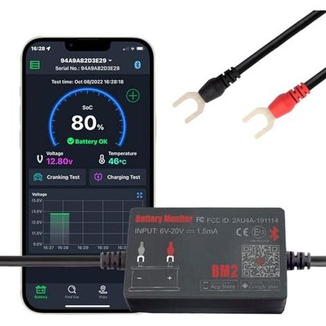 Bluetooth 4.0 Batteriemonitor, drahtloser Tester, Autoladegerät, Starthilfe und digitaler Analysator für Alarmsysteme (12V, Solar, Motorrad, Boot BM2) (1/5)