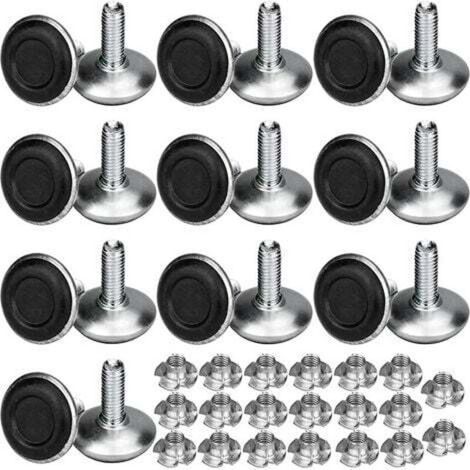 Lot de 20 pieds de meuble réglables en métal M8 x 20 mm, pieds de nivellement pour table avec écrous fraisés (1/4)