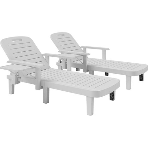 Set 2 Sdraio da Giardino Regolabili 79x158x88 cm con Tavolino e Braccioli in Polipropilene Bianco (1/5)