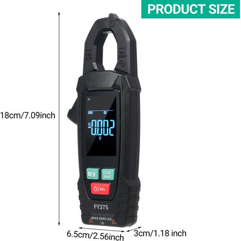 FY375 Pince Ampèremétrique Multifonction avec Écran LCD 5999 Comptes NCV Test Multimètre Universel Courant AC/CC Tension AC/CC Résistance Capacité Fréquence Température Diode Continuité Fil Sous Tensi
