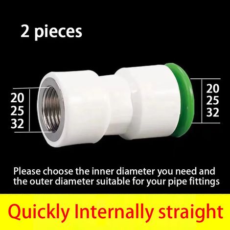 (2 raccords Inter direct - 25 mm) Raccords rapides à emboîter, sans colle thermofusible, droits/coudes/tés/vannes pour tuyaux d'eau en PPR, PE et PVC (1/5)