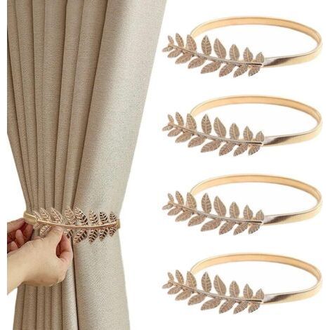 Set of 4 Adjustable Alloy Curtain Tiebacks, Brackets, Clips and Cords for Window Decor, Home, Office and Hotel (Gold Foil) (1/5)