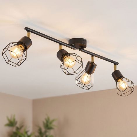 Plafonnier Rail d'éclairage Spotleiste Metallflecht Abschirm schwarz 4 flammig Lampe de plafond, 4x E14 Fassung, 70 x 8 x 8 cm, Salon Salle à manger Entrée