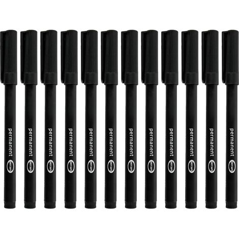 Lot de 12 Marqueur permanent Noir, Marqueurs Indélébile Pointe Fine 0,6 mm, Stylo Feutre Noir Pointe Fine, Longue Durée de Vie, Séchage Rapide, Idéal pour Bois, Métal, Verre, Papier, Étiquetage Dessin (1/5)