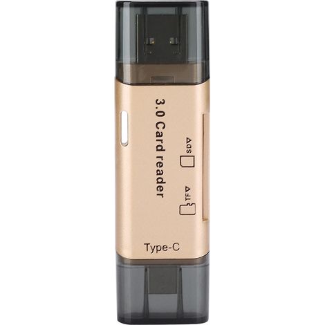 Lecteur de cartes pour téléphone portable et ordinateur, convertisseur de mémoire multifonction portable USB 3.0 (doré) (1/5)