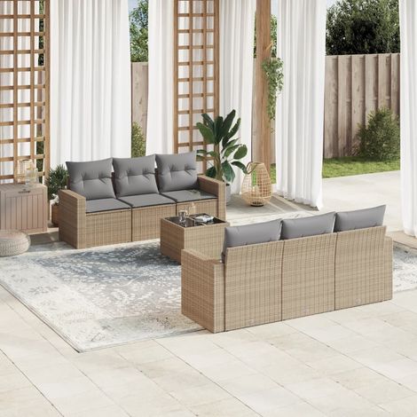 Set sofás de jardín 7 piezas y cojines ratán sintético beige vidaXL (1/3)