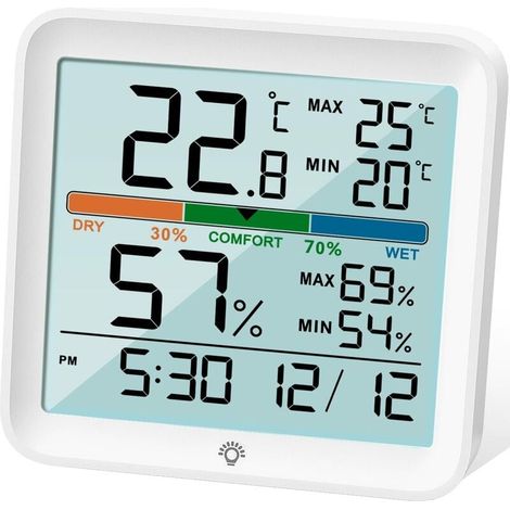 Hygromètre Thermomètre intérieur-Numérique Humidité Humidité Gauge précise Température Moniteur MAX / MIN Records, LCD horloge de rétroéclairage, l'icône Confort pour la de serre à domicile-LIAIKI (1/5)