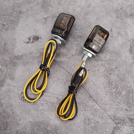 Lot de 2 mini clignotants LED jaunes universels pour moto (noir fumé) (1/5)