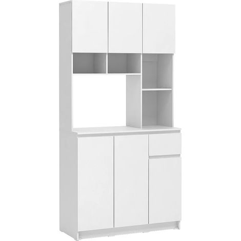 Credenza da cucina con 6 ante, 1 cassetto e 5 nicchie Bianco - NIZALI (1/5)