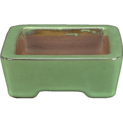 Vaso per bonsai quadrato in gres smaltato verde 10,5x10,5x3,5 cm - YP9