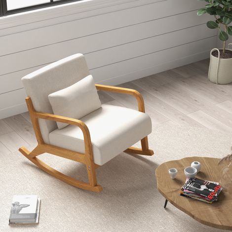 Sedia a dondolo in stile retrò, in legno di caucciù, 64,5 cm x 92 cm x 81,5 cm, beige + marrone (1/5)