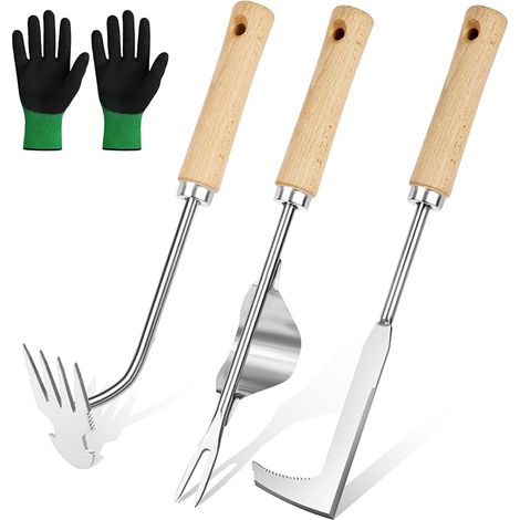 Manual Weed Killer Stainless Steel Weed Killer with Wooden Handle Weed Puller for Weeding in Gardens, Parks and Vegetable Gardens (1/5)