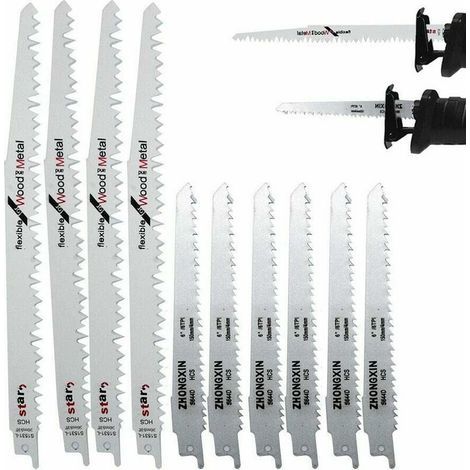 Pack de 10 lames de scie sabre en acier haute teneur carbone – 4 x 240mm R1021L + 6 x 150mm R644D – Pour bois dur et métal (1/5)