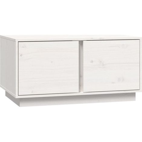 Tavolino da caffè con 2 scomparti design moderno 80 x 50 x 40 cm in legno massello di pino bianco DEC037958