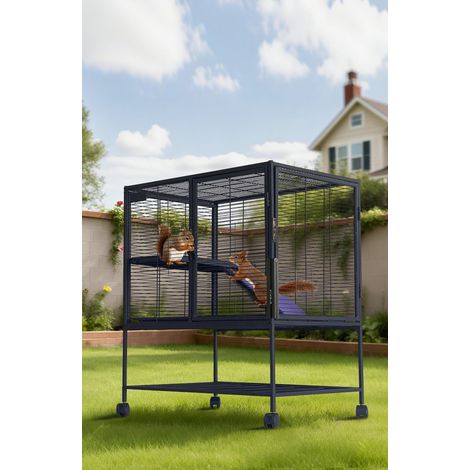Cage métal à plusieurs niveaux 36" – Rampe amovible, plateau facile à nettoyer, roues verrouillables, hamac – Habitat sécurisé, ventilation optimale, rangement – Pour furet, chinchilla, cochon d’Inde,